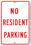 No Resident Parking Metal Sign