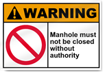 Manhole Must Not Be Closed Without Authority Warning Signs