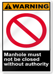Manhole Must Not Be Closed Without Authority Warning Signs