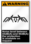 Noise Level Between 85Db(A) And 90Db(A) Warning Signs