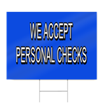We Accept Personal Checks Lettering Sign